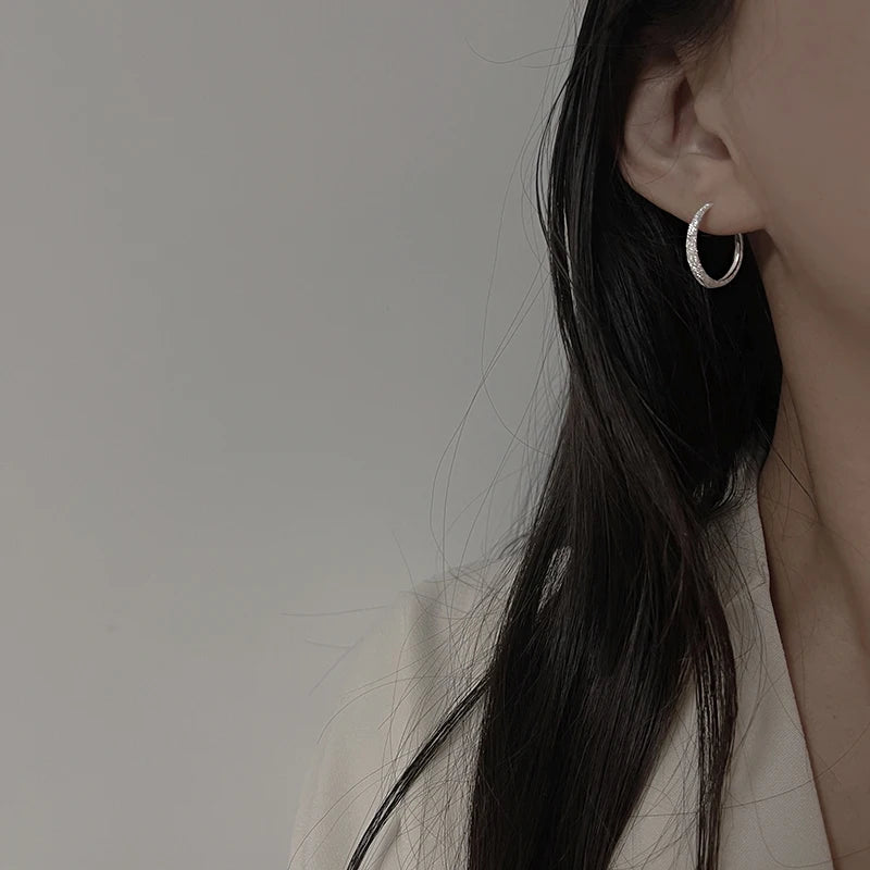 925 Sterling Silver Sparkling Round Hoop Earrings