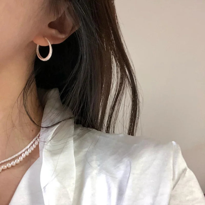 925 Sterling Silver Sparkling Round Hoop Earrings