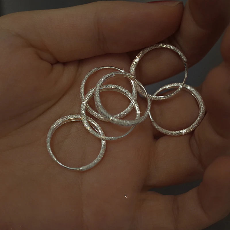 925 Sterling Silver Sparkling Round Hoop Earrings