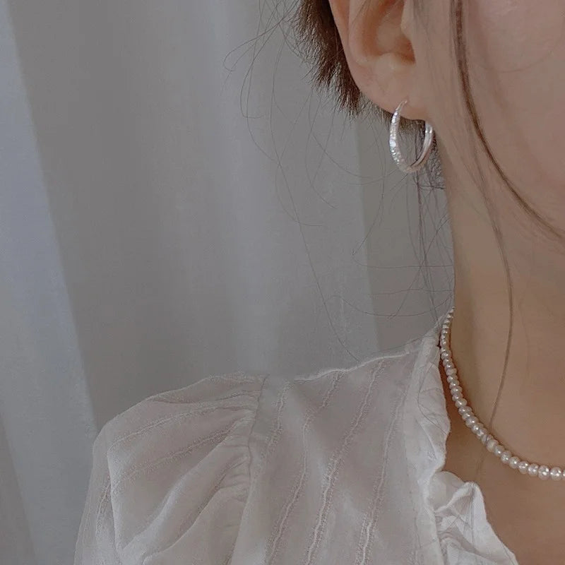 925 Sterling Silver Sparkling Round Hoop Earrings