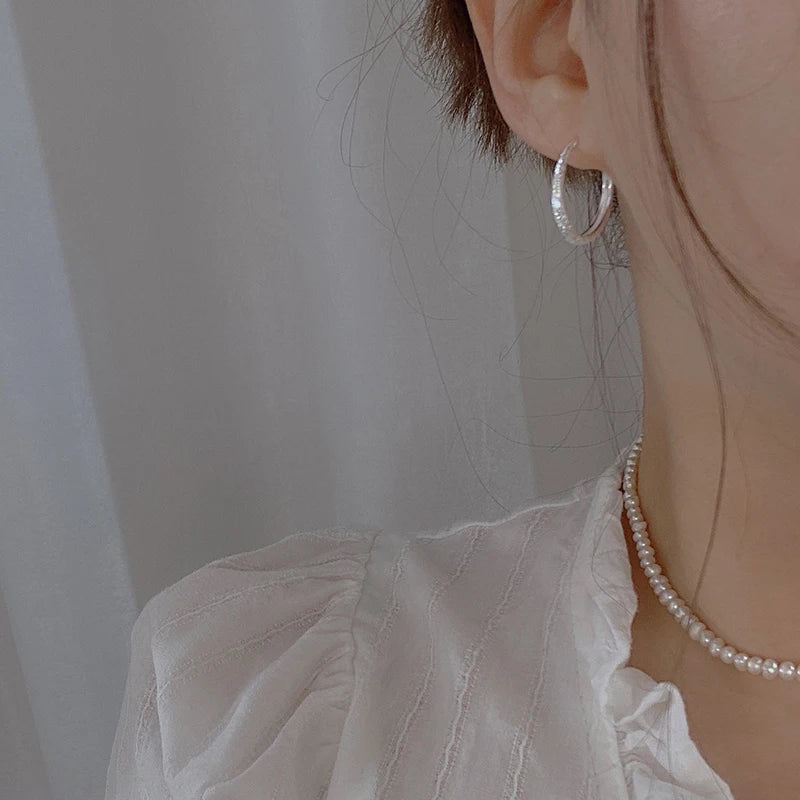 925 Sterling Silver Sparkling Round Hoop Earrings