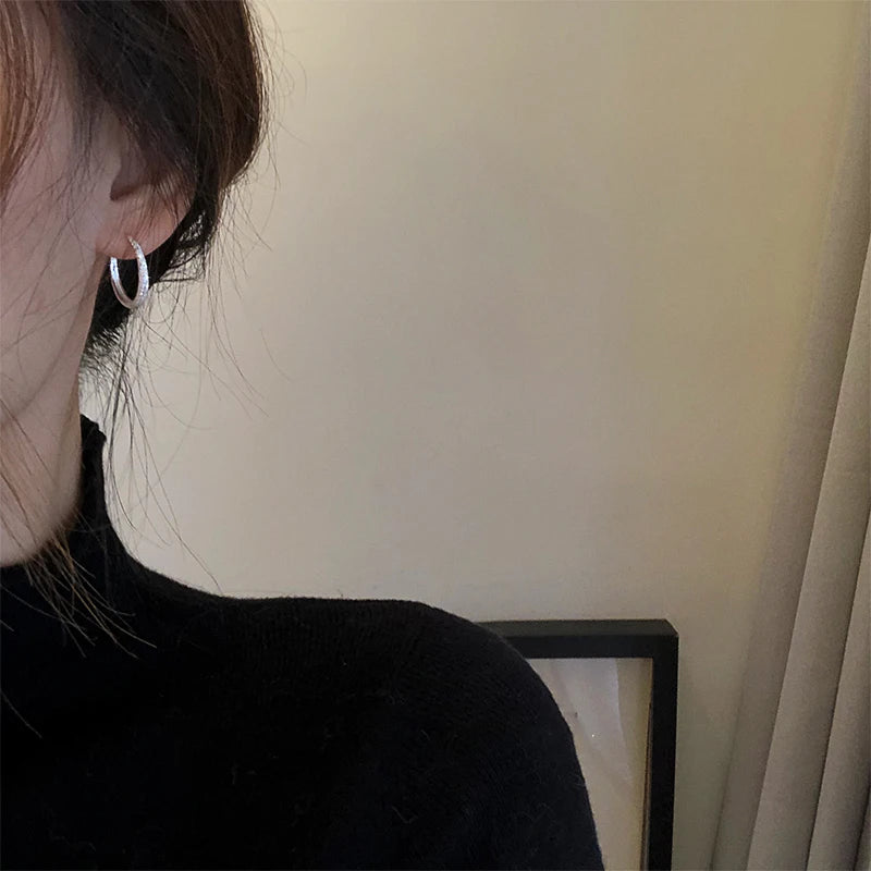 925 Sterling Silver Sparkling Round Hoop Earrings